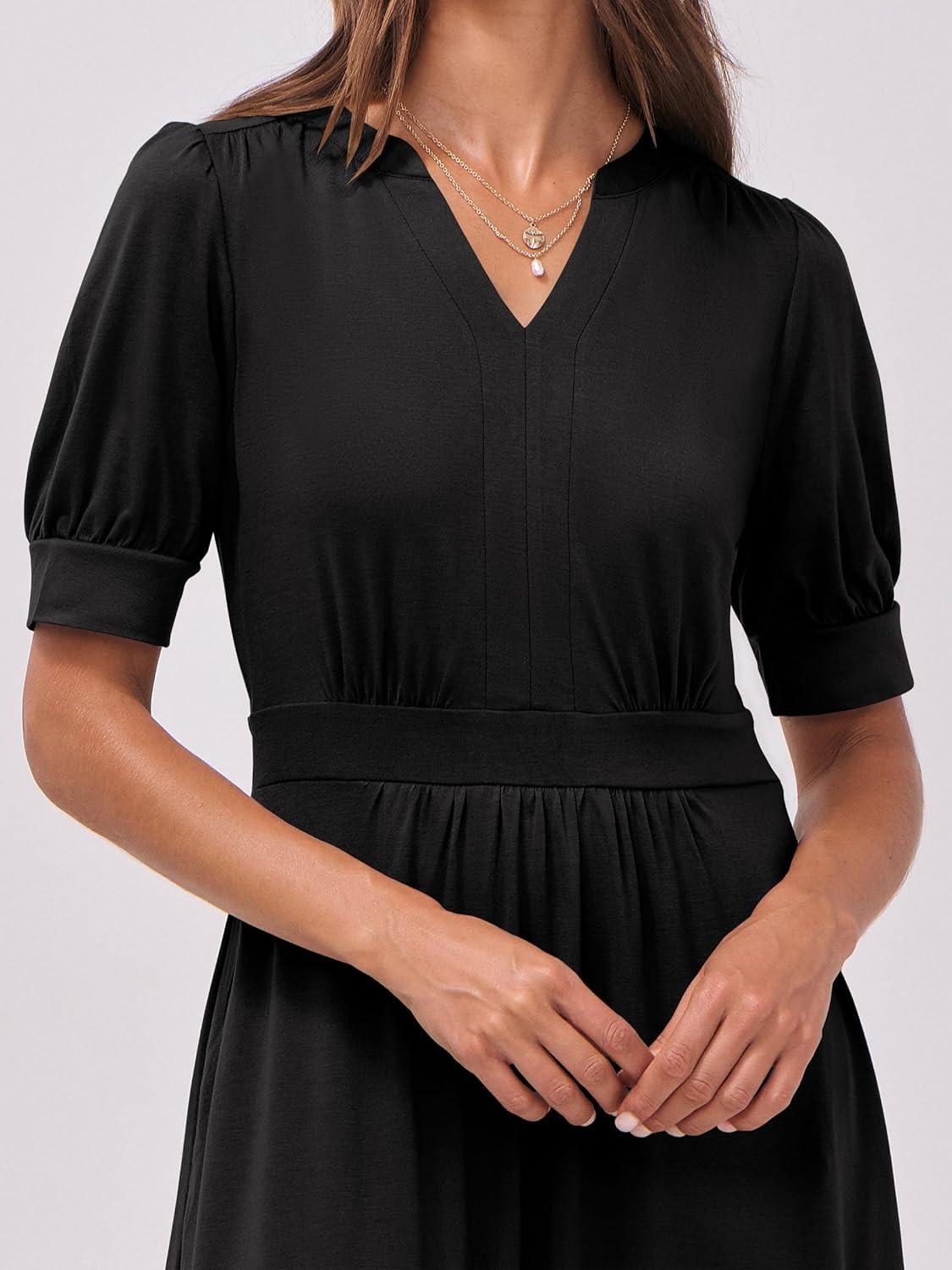 imageANRABESS Women Boho Maxi Dresses Summer Short Sleeve V Neck Flowy Swing ALine Casual Beach Long Dress Black Large