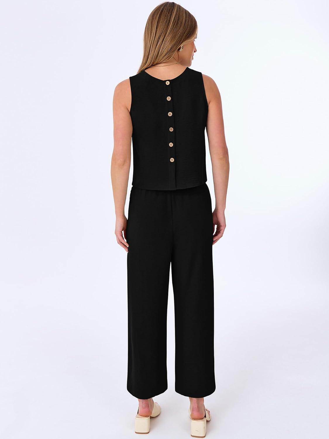 imageANRABESS Women Lounge Sets 2 Piece Outfits Summer Sleeveless Crop Tops Capri Wide Leg Pants Vacation Beach Travel SetsBlack