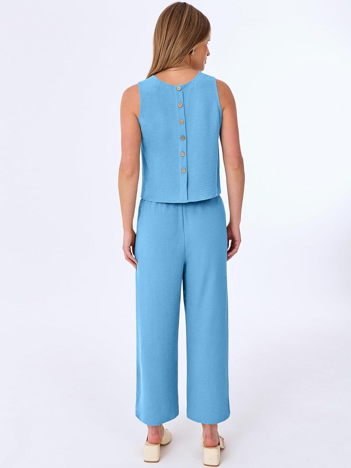 imageANRABESS Women Lounge Sets 2 Piece Outfits Summer Sleeveless Crop Tops Capri Wide Leg Pants Vacation Beach Travel SetsBright Blue