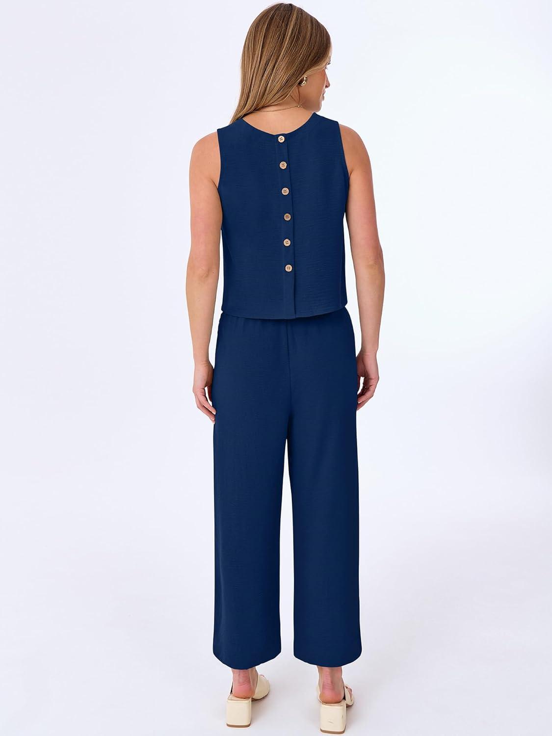 imageANRABESS Women Lounge Sets 2 Piece Outfits Summer Sleeveless Crop Tops Capri Wide Leg Pants Vacation Beach Travel SetsNavy Blue