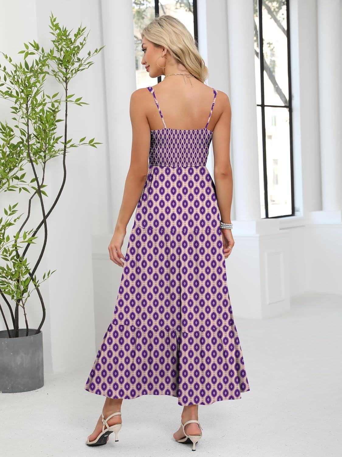 imageANRABESS Women Summer Maxi Dress 2025 Square Neck Sleeveless Casual Boho Floral High Waist Slit Travel Vacation SundressFloral Purple