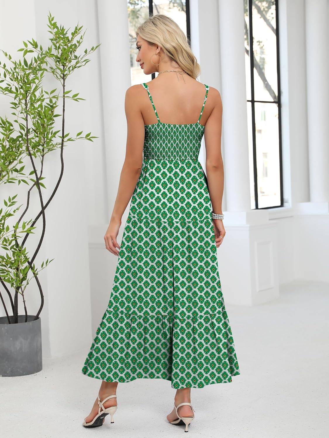 imageANRABESS Women Summer Maxi Dress 2025 Square Neck Sleeveless Casual Boho Floral High Waist Slit Travel Vacation SundressGreen Floral