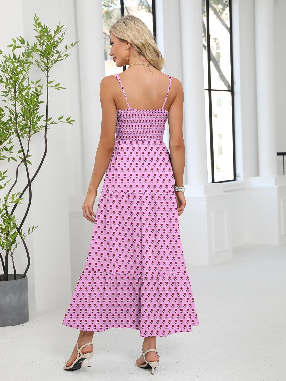 imageANRABESS Women Summer Maxi Dress 2025 Square Neck Sleeveless Casual Boho Floral High Waist Slit Travel Vacation SundressPink Purple Floral