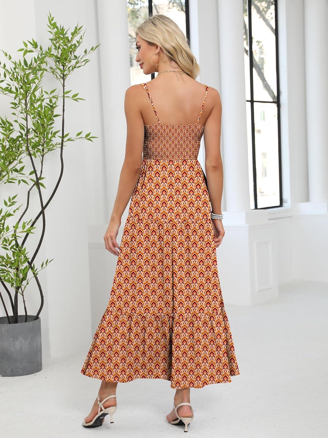 imageANRABESS Women Summer Maxi Dress 2025 Square Neck Sleeveless Casual Boho Floral High Waist Slit Travel Vacation SundressPrint Orange