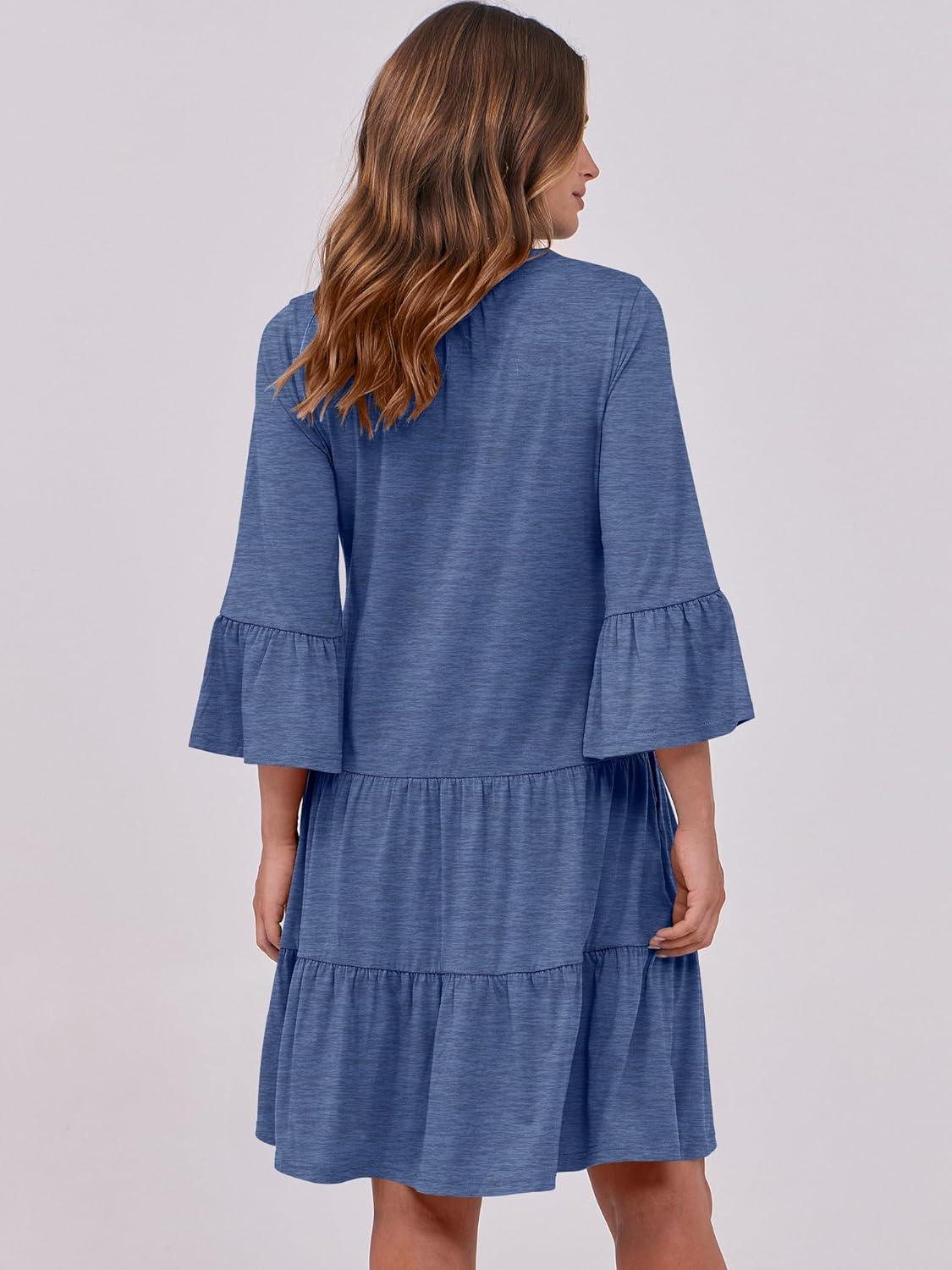 imageANRABESS Women Summer Mini Dress V Neck Swing Tiered A Line Short Casual Beach Dresses with Pockets 2025 Vacation Large Deep Blue