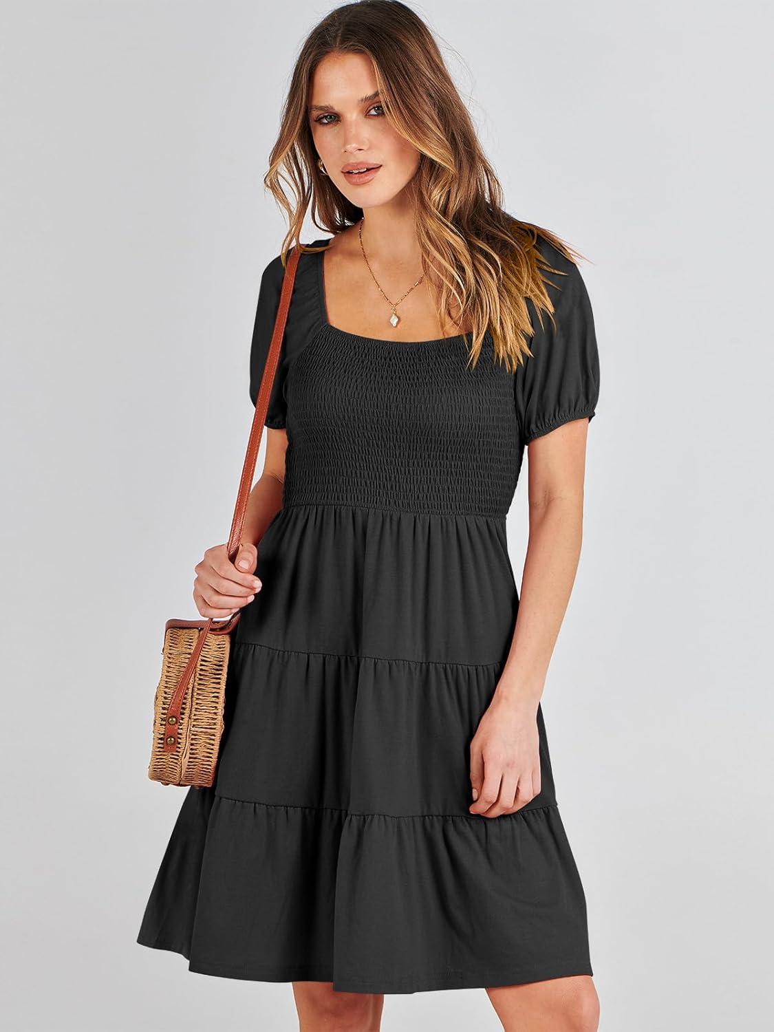 imageANRABESS Womens 2025 Summer Casual Dress Square Neck Puff Sleeve Boho Beach Vacation Short DressBlack