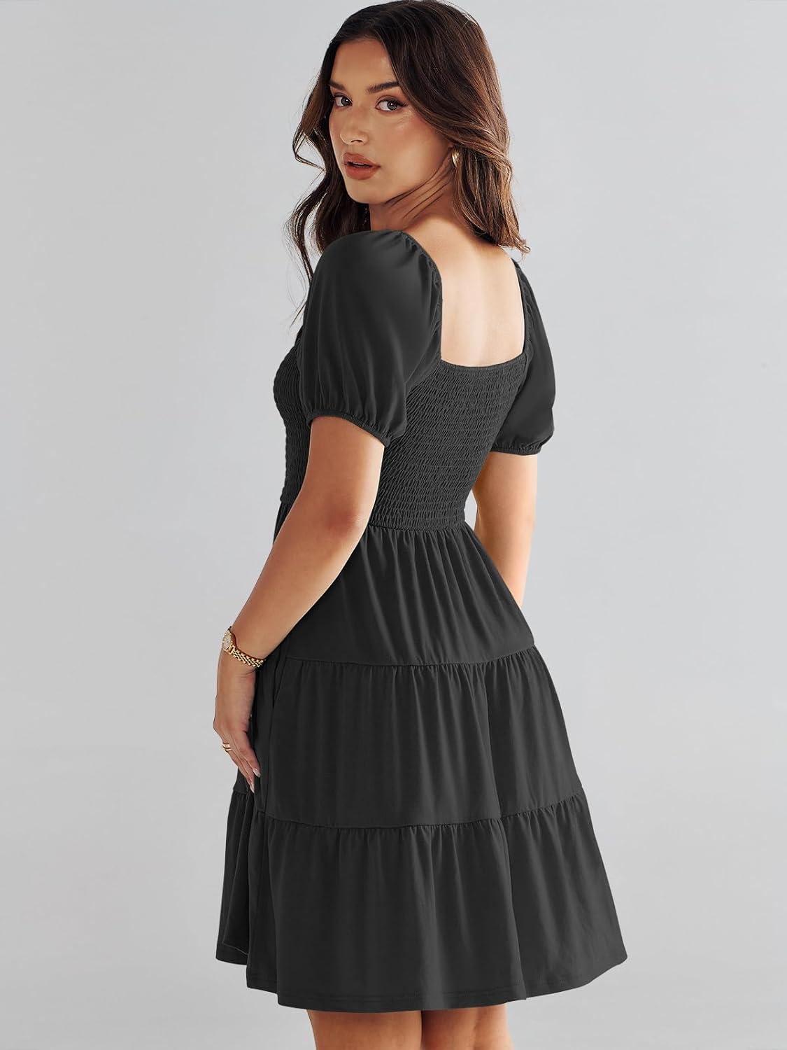 imageANRABESS Womens 2025 Summer Casual Dress Square Neck Puff Sleeve Boho Beach Vacation Short DressBlack