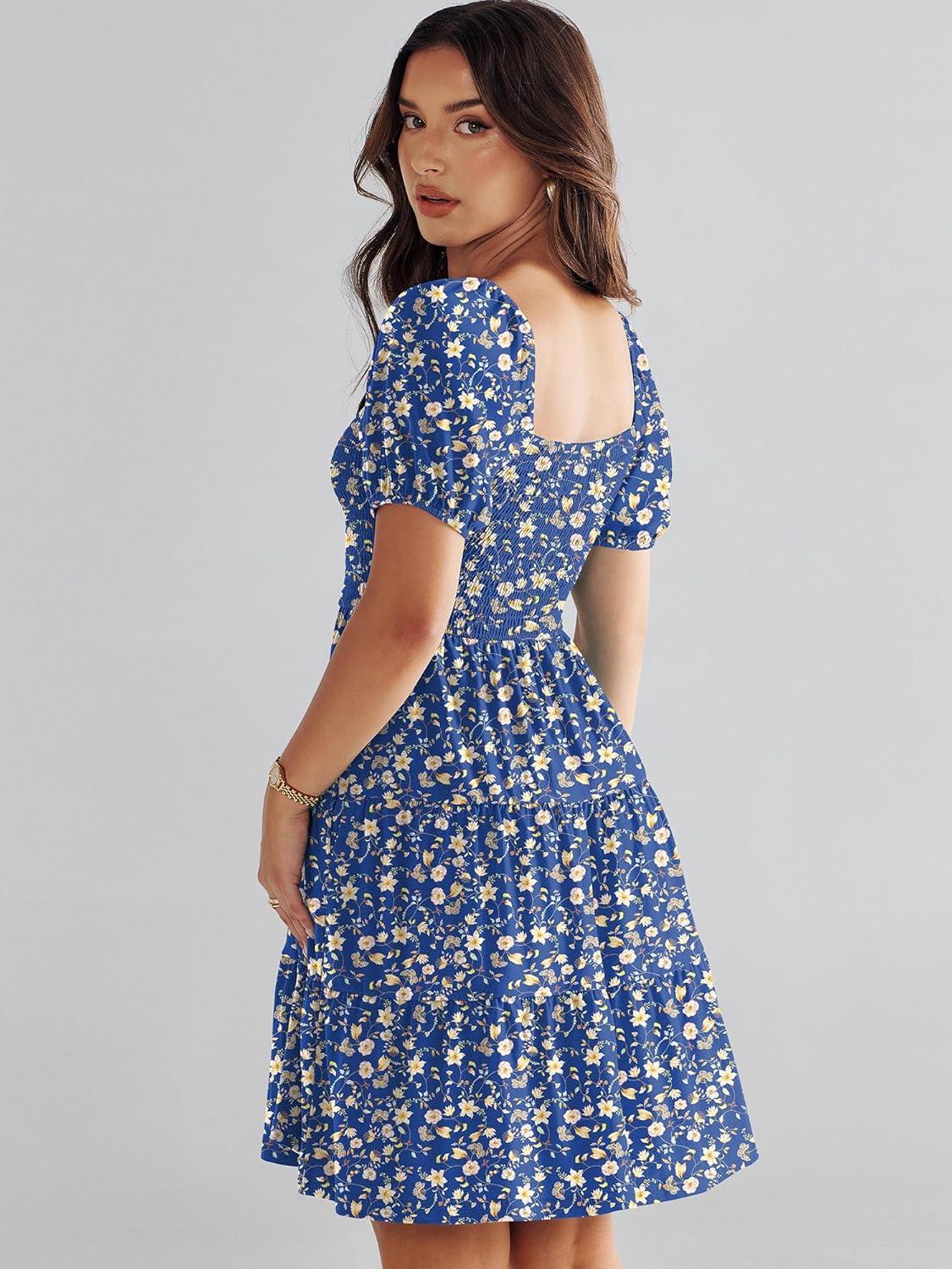 imageANRABESS Womens 2025 Summer Casual Dress Square Neck Puff Sleeve Boho Beach Vacation Short DressBlue Floral
