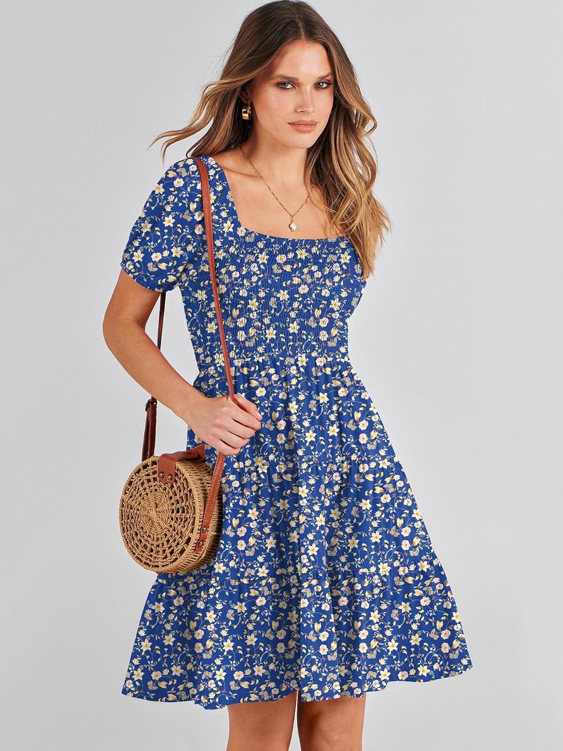imageANRABESS Womens 2025 Summer Casual Dress Square Neck Puff Sleeve Boho Beach Vacation Short DressBlue Floral