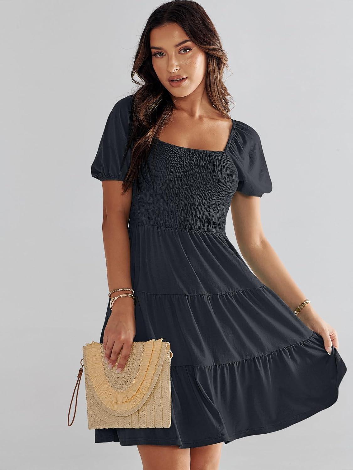 imageANRABESS Womens 2025 Summer Casual Dress Square Neck Puff Sleeve Boho Beach Vacation Short DressDark Blue