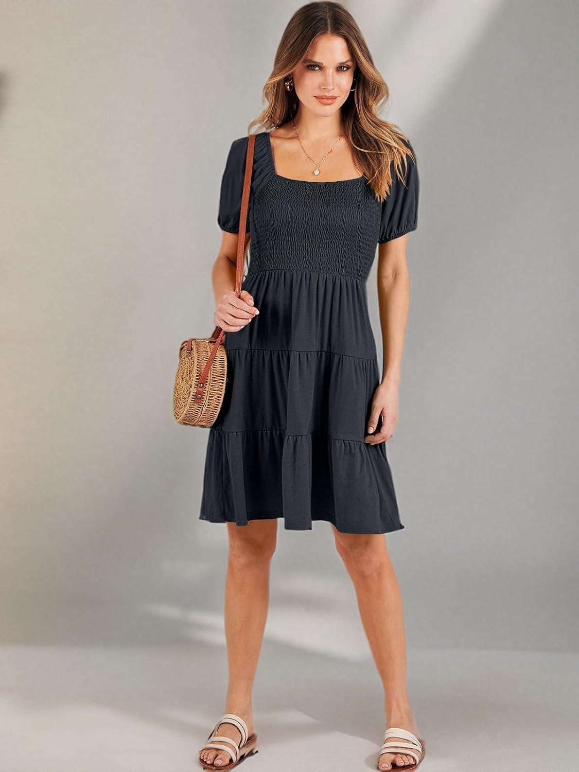 imageANRABESS Womens 2025 Summer Casual Dress Square Neck Puff Sleeve Boho Beach Vacation Short DressDark Blue