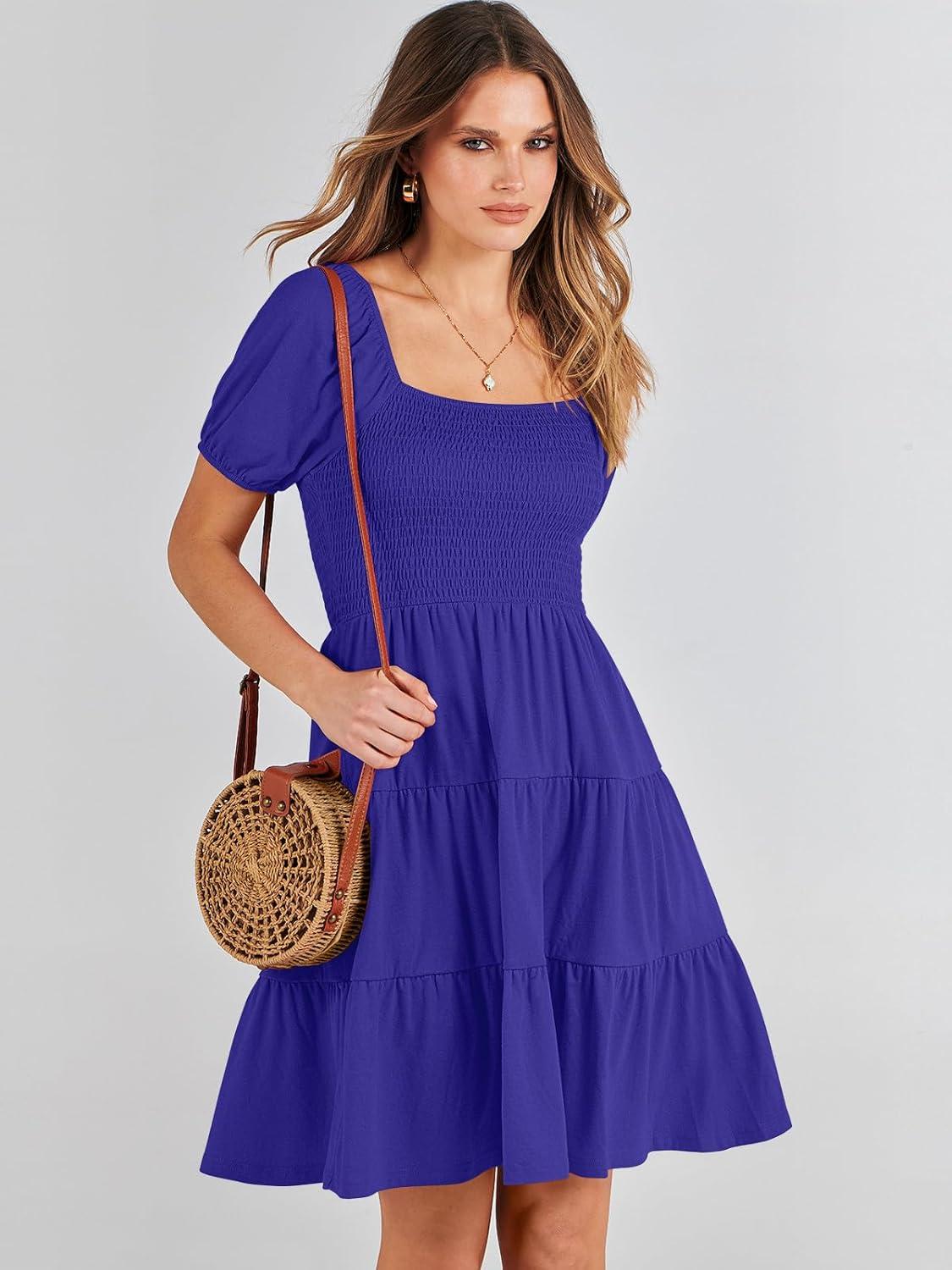 imageANRABESS Womens 2025 Summer Casual Dress Square Neck Puff Sleeve Boho Beach Vacation Short DressRoyal Blue