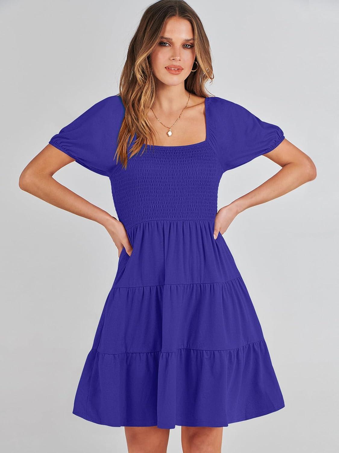 imageANRABESS Womens 2025 Summer Casual Dress Square Neck Puff Sleeve Boho Beach Vacation Short DressRoyal Blue