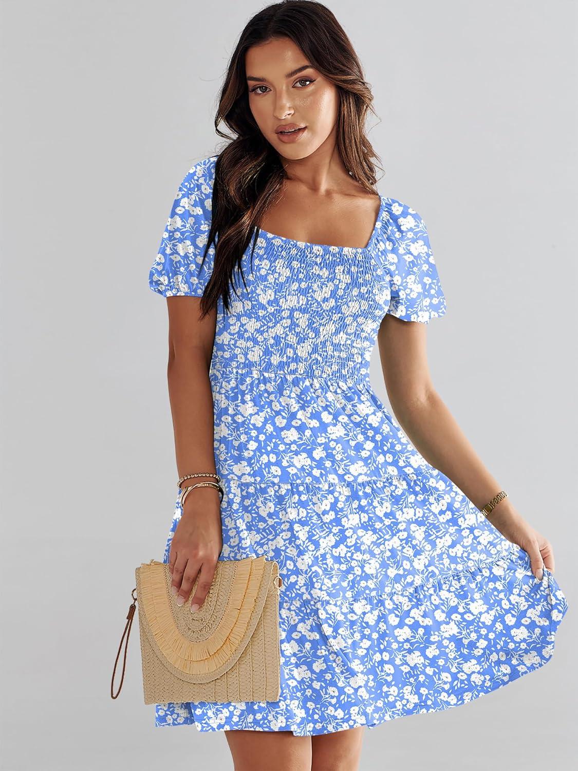 imageANRABESS Womens 2025 Summer Casual Dress Square Neck Puff Sleeve Boho Beach Vacation Short DressSkyblue Floral