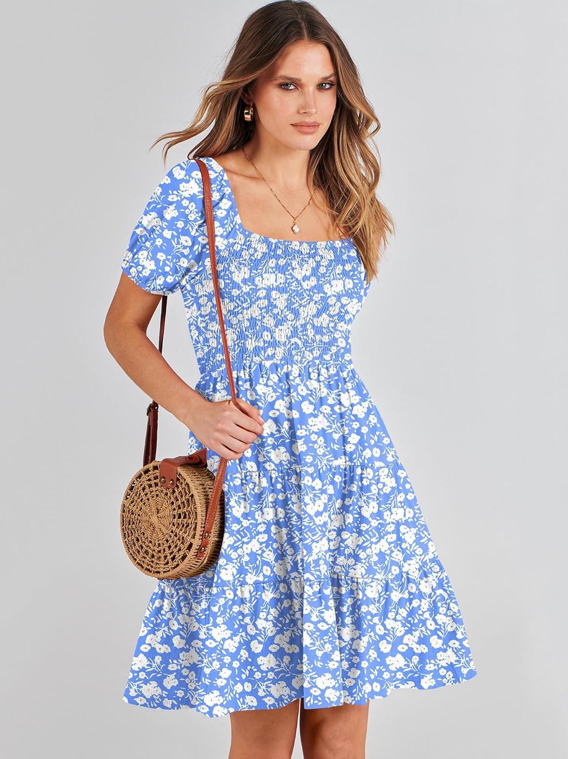 imageANRABESS Womens 2025 Summer Casual Dress Square Neck Puff Sleeve Boho Beach Vacation Short DressSkyblue Floral