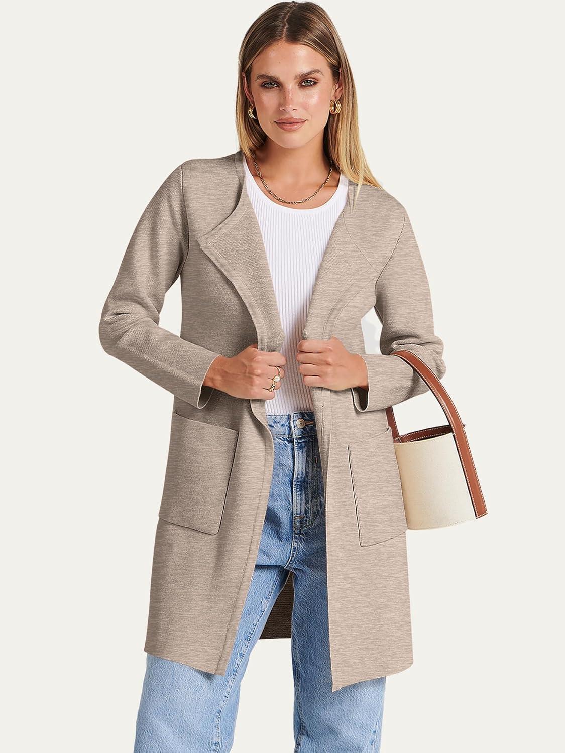 imageANRABESS Womens Cardigan Sweater Open Front Knit Long Coatigan Dressy Casual Jacket Coat 2025 Fall Outfits Classy ClothesDeep Apricort