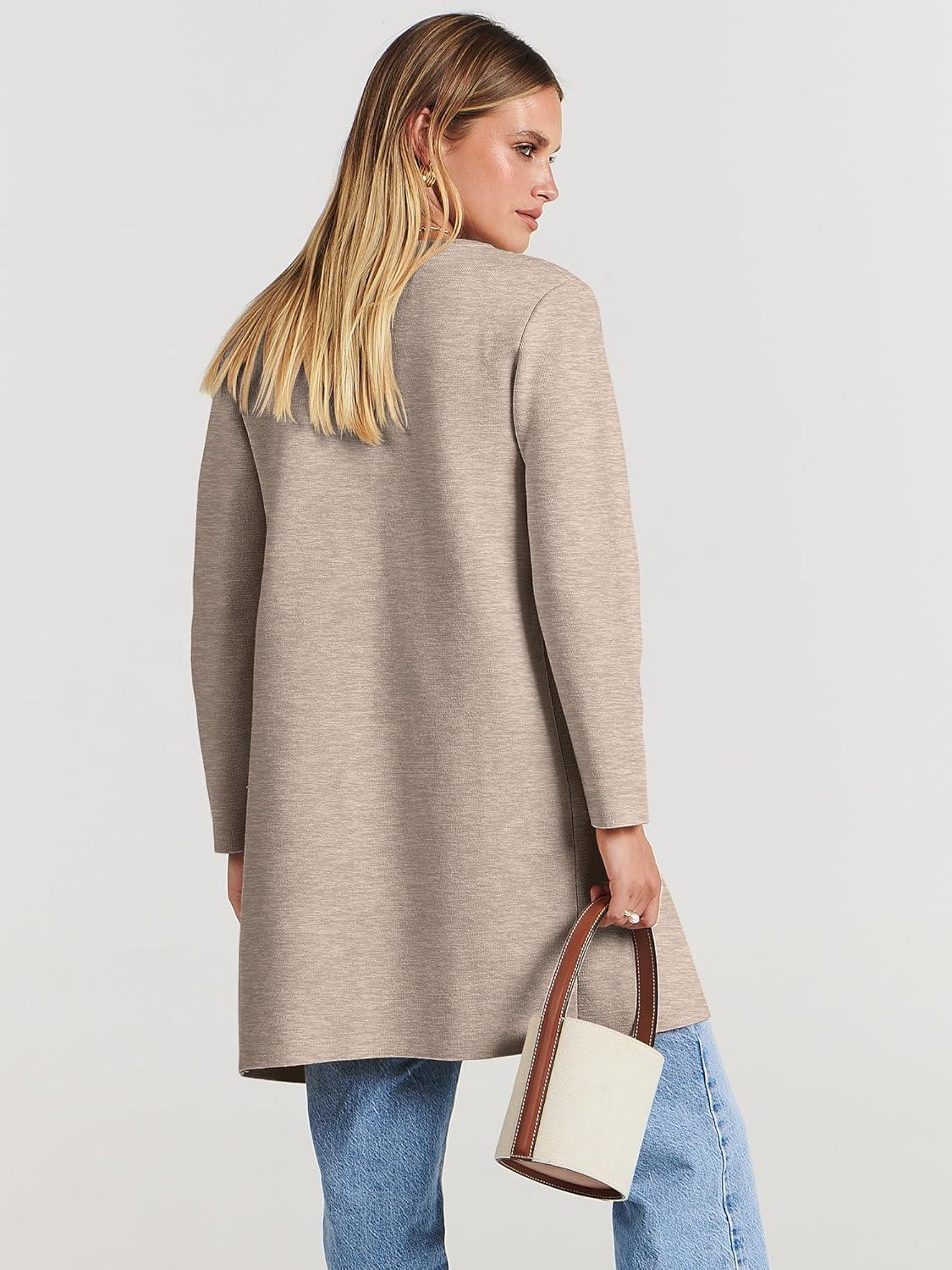 imageANRABESS Womens Cardigan Sweater Open Front Knit Long Coatigan Dressy Casual Jacket Coat 2025 Fall Outfits Classy ClothesDeep Apricort