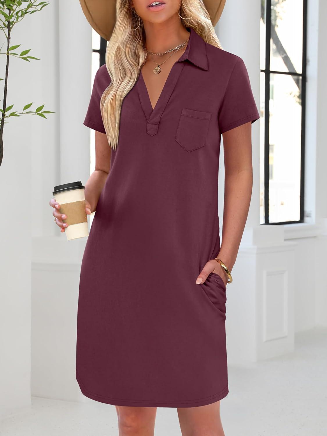 imageANRABESS Womens Casual Summer T Shirt Dress Short Sleeve V Neck Mini Shift Dresses 2025 Fashion Vacation Travel OutfitBurgundy