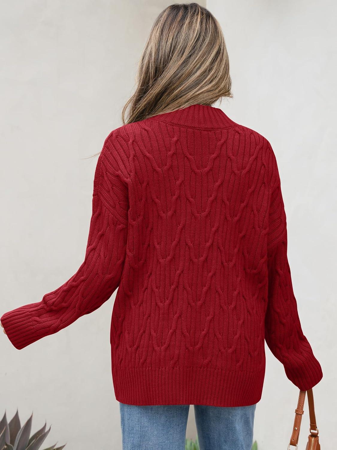 imageANRABESS Womens Mock Turtle Neck Sweaters Cable Knit Long Sleeve 2025 Fall Winter Tunic Sweater Red Medium