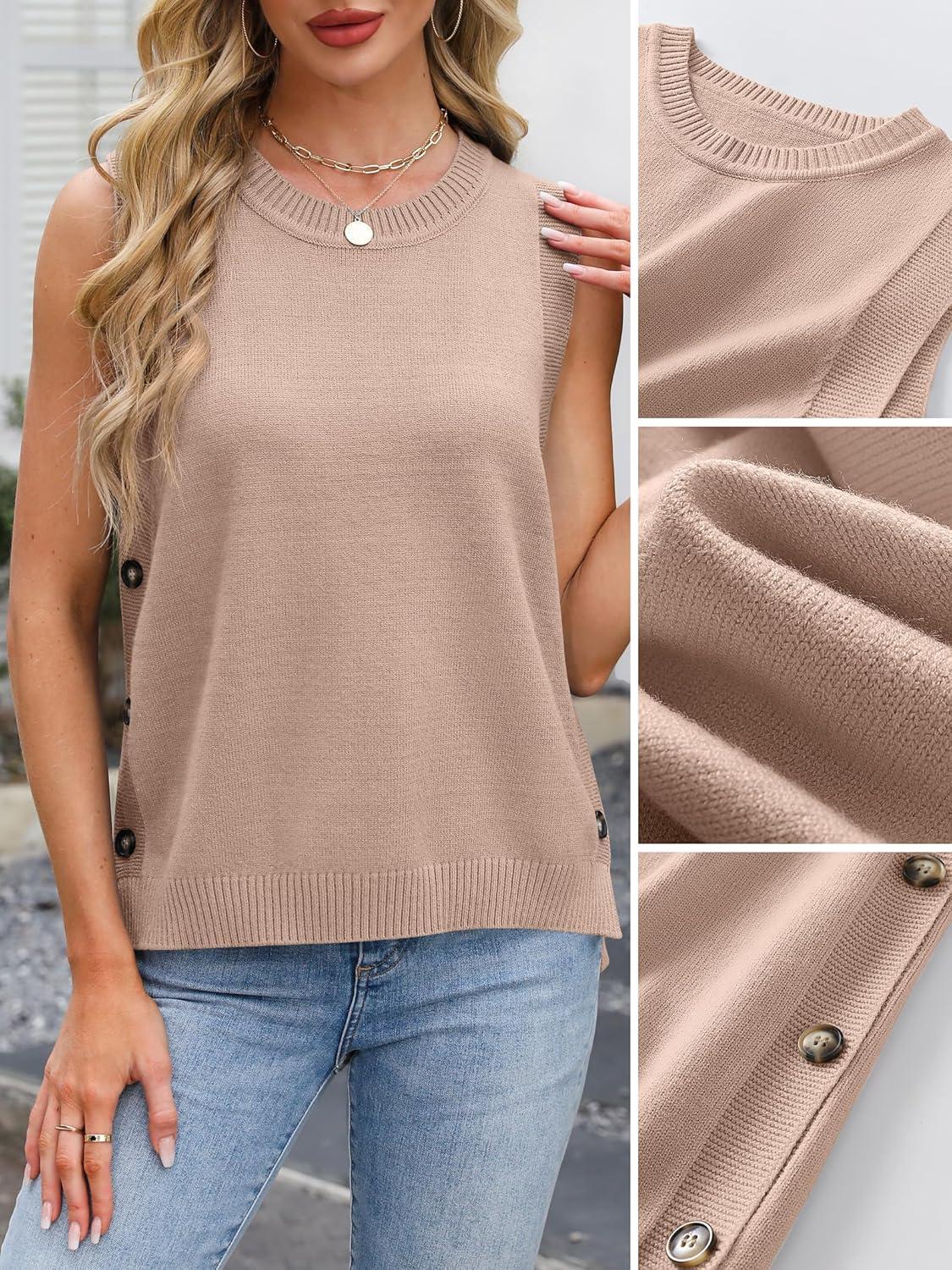 imageANRABESS Womens Sweater Vest Summer Sleeveless Crewneck Ribbed Knit Side Button Loose Pullover Tank Tops 2025 Fall OutfitsFlush Pink