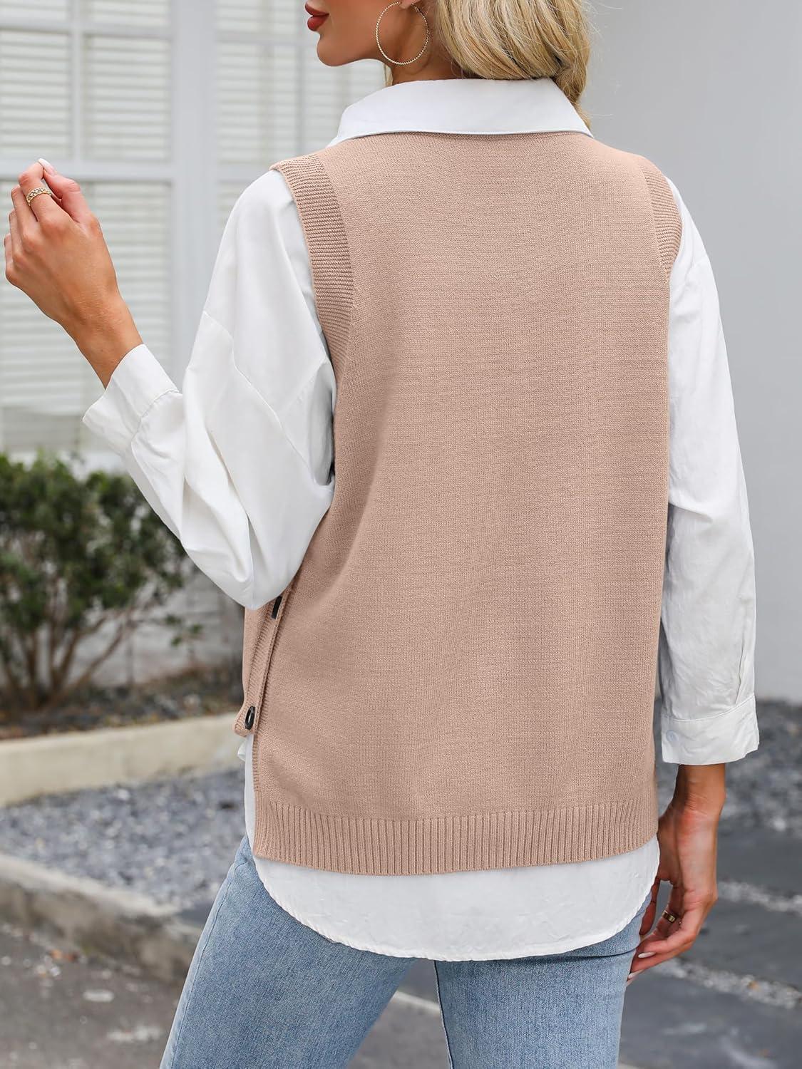imageANRABESS Womens Sweater Vest Summer Sleeveless Crewneck Ribbed Knit Side Button Loose Pullover Tank Tops 2025 Fall OutfitsFlush Pink