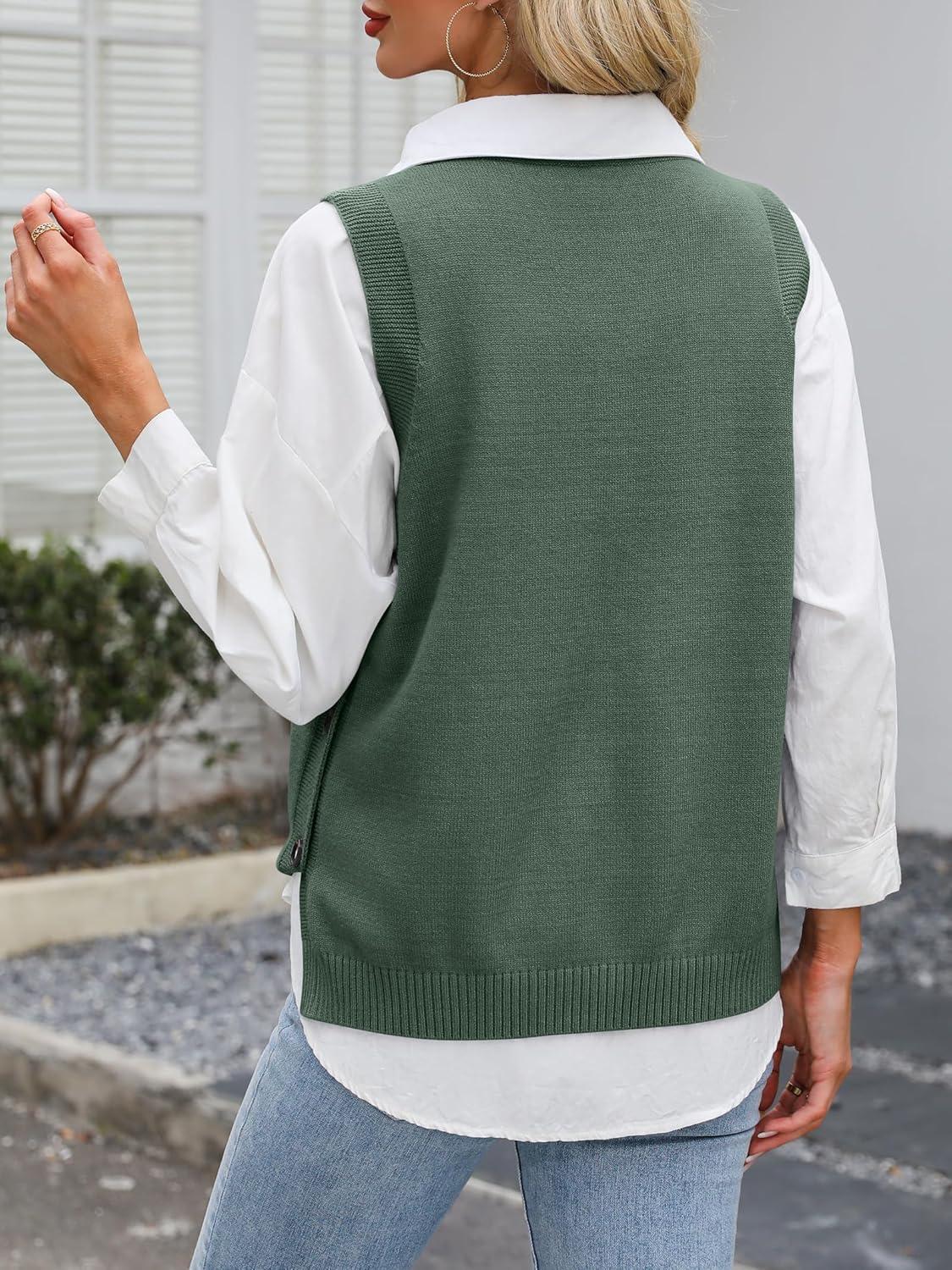 imageANRABESS Womens Sweater Vest Summer Sleeveless Crewneck Ribbed Knit Side Button Loose Pullover Tank Tops 2025 Fall OutfitsGreen