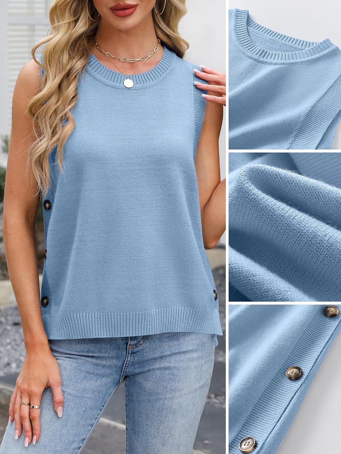 imageANRABESS Womens Sweater Vest Summer Sleeveless Crewneck Ribbed Knit Side Button Loose Pullover Tank Tops 2025 Fall OutfitsLight Blue