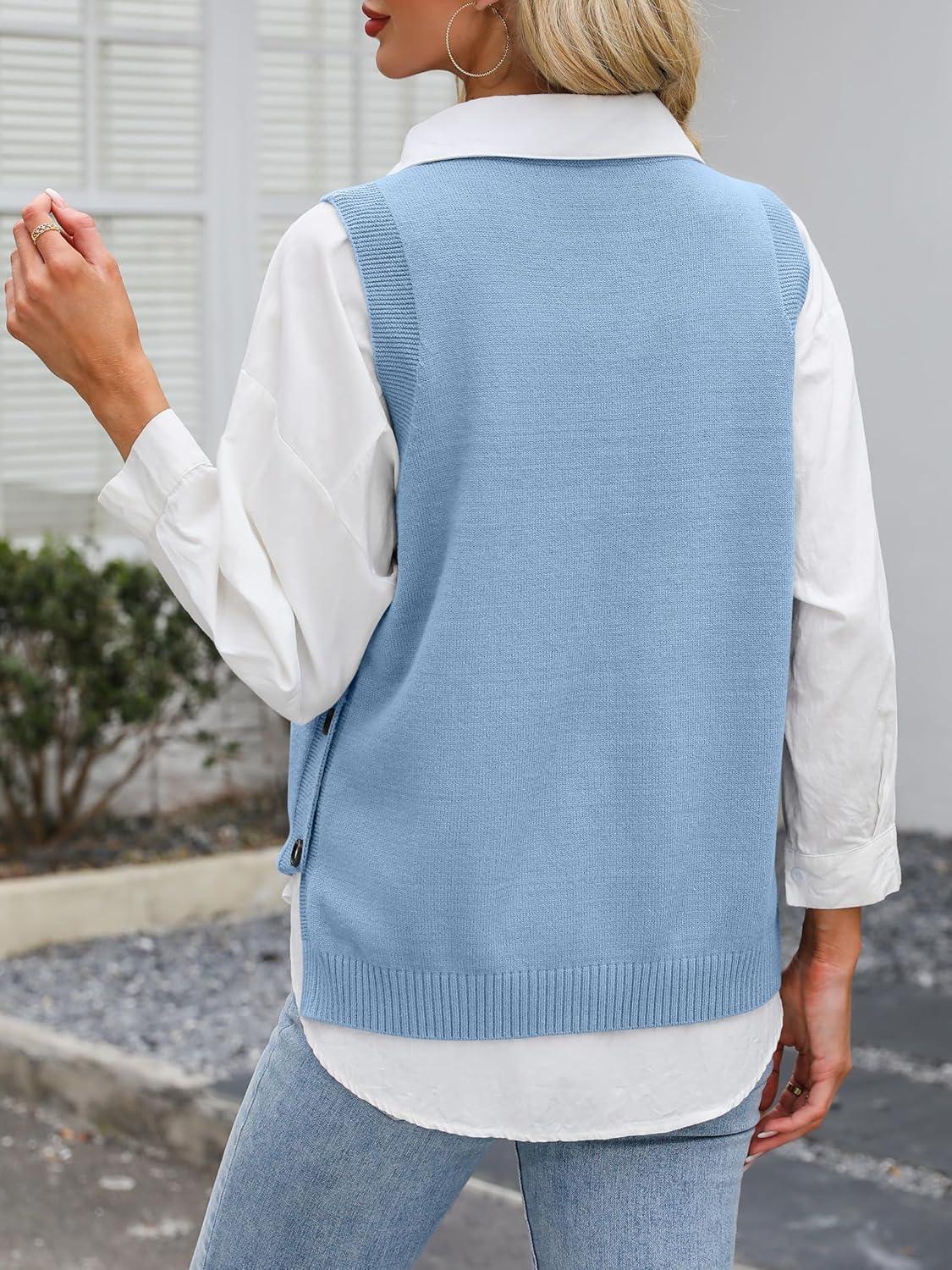 imageANRABESS Womens Sweater Vest Summer Sleeveless Crewneck Ribbed Knit Side Button Loose Pullover Tank Tops 2025 Fall OutfitsLight Blue
