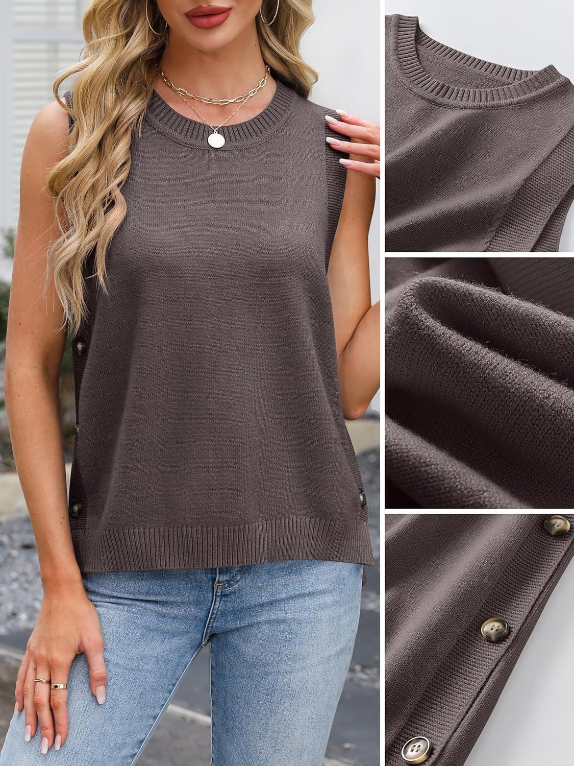 imageANRABESS Womens Sweater Vest Summer Sleeveless Crewneck Ribbed Knit Side Button Loose Pullover Tank Tops 2025 Fall OutfitsNutmeg