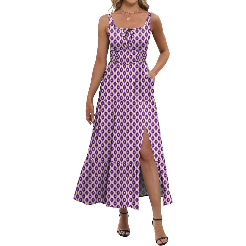 imageANRABESS Women Summer Maxi Dress 2025 Square Neck Sleeveless Casual Boho Floral High Waist Slit Travel Vacation SundressFloral Purple