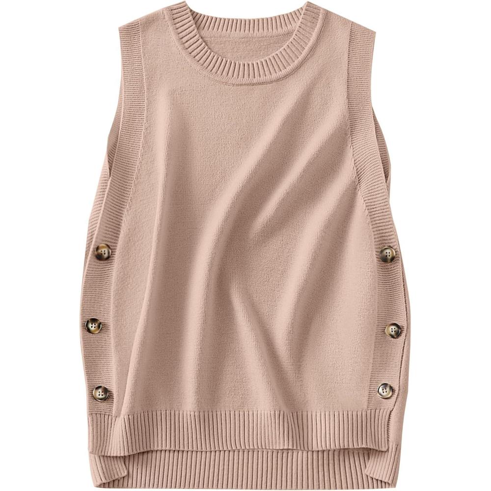 imageANRABESS Womens Sweater Vest Summer Sleeveless Crewneck Ribbed Knit Side Button Loose Pullover Tank Tops 2025 Fall OutfitsFlush Pink