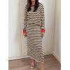 imageANRABESS 2 Piece Skirts Sets For Women Fall Fashion 2025 Striped Sweater Midi Dress Knit Lounge Travel Outfits Winter ClothesKhaki Black Red