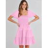 imageANRABESS Womens 2025 Summer Casual Dress Square Neck Puff Sleeve Boho Beach Vacation Short DressPink