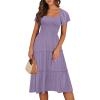 imageANRABESS Women Summer Casual Square Neck Flutter Sleeve Boho Smocked ALine Flowy Tiered Modest Midi Sun Dress with PocketsLight Purple