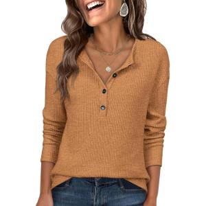 imageANRABESS Long Sleeve Shirts for Women Henley Tops Dressy Casual TShirts Blouses 2025 Fall Lightweight SweatersRust Orange