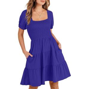 imageANRABESS Womens 2025 Summer Casual Dress Square Neck Puff Sleeve Boho Beach Vacation Short DressRoyal Blue