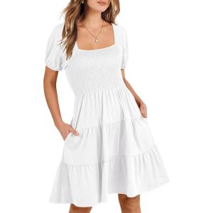 imageANRABESS Womens 2025 Summer Casual Dress Square Neck Puff Sleeve Boho Beach Vacation Short DressWhite