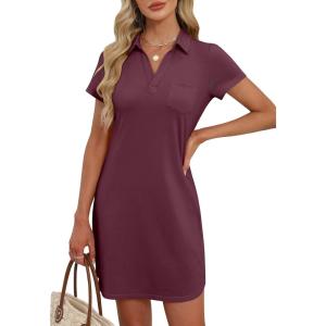 imageANRABESS Womens Casual Summer T Shirt Dress Short Sleeve V Neck Mini Shift Dresses 2025 Fashion Vacation Travel OutfitBurgundy