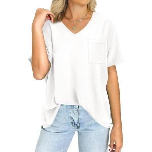 imageANRABESS Womens Oversized T Shirts Summer Tops Short Sleeve V Neck Casual Loose Fit Textured Blouses 2025 Trendy Tee Shirt