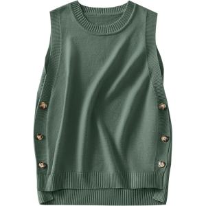imageANRABESS Womens Sweater Vest Summer Sleeveless Crewneck Ribbed Knit Side Button Loose Pullover Tank Tops 2025 Fall OutfitsGreen