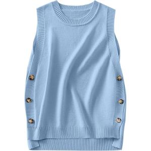 imageANRABESS Womens Sweater Vest Summer Sleeveless Crewneck Ribbed Knit Side Button Loose Pullover Tank Tops 2025 Fall OutfitsLight Blue