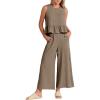 imageANRABESS Women Summer 2 Piece Outfits Sleeveless Tank Crop Top Wide Leg Pants Linen Jumpsuits Lounge Matching Beach Sets