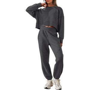 imageANRABESS Womens 2 Piece Outfits Lounge Sets Cropped Sweatshirt Joggers Fashion Sweatsuit Sweat Set 2025 Winter Travel OutfitsDark Grey