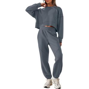 imageANRABESS Womens 2 Piece Outfits Lounge Sets Cropped Sweatshirt Joggers Fashion Sweatsuit Sweat Set 2025 Winter Travel OutfitsLeaden
