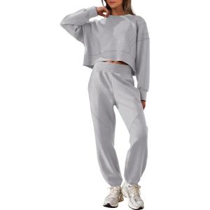 imageANRABESS Womens 2 Piece Outfits Lounge Sets Cropped Sweatshirt Joggers Fashion Sweatsuit Sweat Set 2025 Winter Travel OutfitsLight Grey