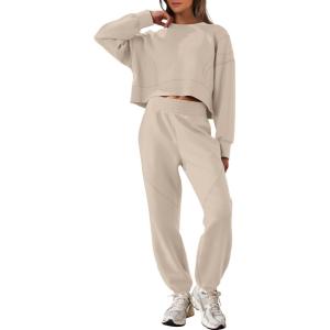imageANRABESS Womens 2 Piece Outfits Lounge Sets Cropped Sweatshirt Joggers Fashion Sweatsuit Sweat Set 2025 Winter Travel OutfitsLighter Khaki
