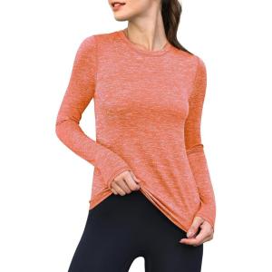 imageANRABESS Womens Long Sleeve Workout Quick Dry Fitted Yoga Gym Athletic ShirtsOrange