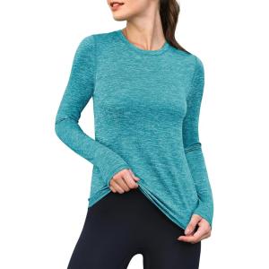 imageANRABESS Womens Long Sleeve Workout Quick Dry Fitted Yoga Gym Athletic ShirtsTurquoise