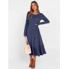 imageANRABESS Womens Long Sleeve Midi Dress 2025 Fall Rib Knit Crew Neck A Line Soft Flowy Swing Dresses with Pocket Casual Trendy Navy Blue Large