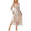 imageANRABESS Womens Floral Long Sleeve Maxi Dress V Neck Chiffon Flowy Boho ALine 2025 Fall Wedding Guest Party Wrap DressesFloral Beige